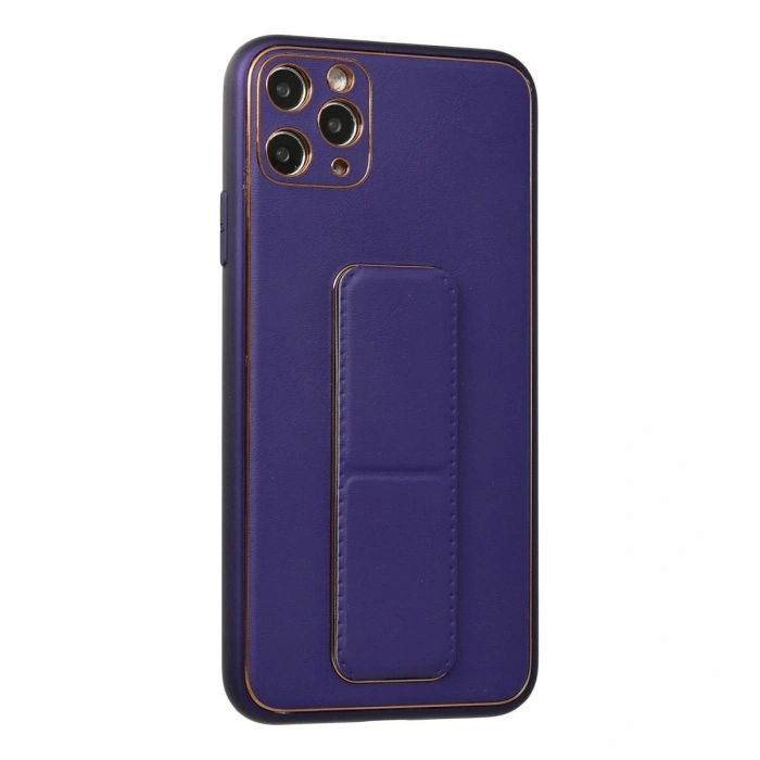 MARSİLYAN™- Apple İphone 11 Pro Max Kılıf Coco Deri Standlı Kapak - Mor