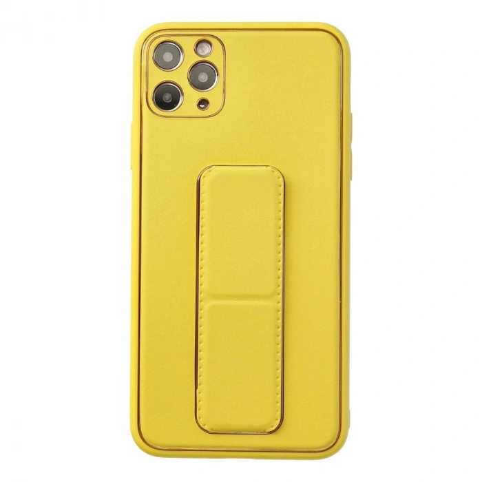 MARSİLYAN™- Apple İphone 11 Pro Max Kılıf Coco Deri Standlı Kapak - Sarı