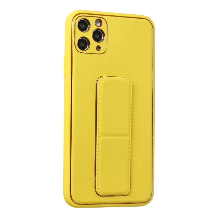 MARSİLYAN™- Apple İphone 11 Pro Max Kılıf Coco Deri Standlı Kapak - Sarı