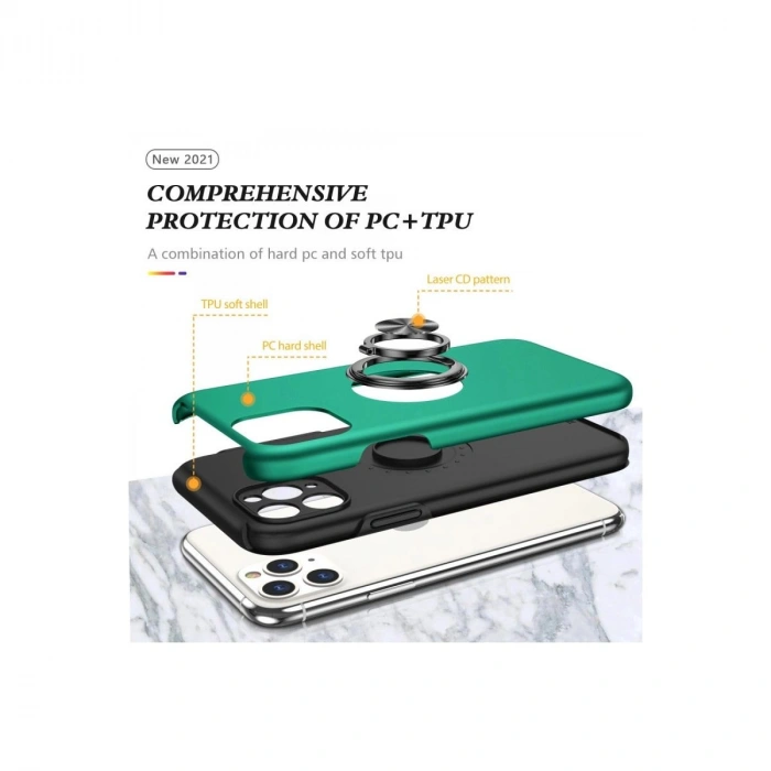 MARSİLYAN™- Apple İphone 11 Pro Max Kılıf Elit Yüzüklü Kapak - Yeşil