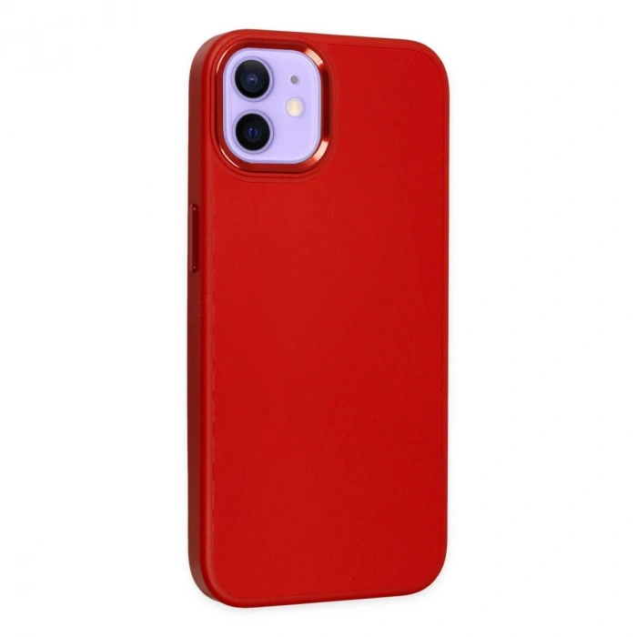 MARSİLYAN™- Apple İphone 12 Kılıf Asya Deri Silikon - Kırmızı