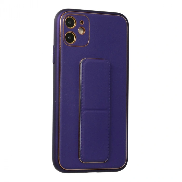 MARSİLYAN™- Apple İphone 12 Kılıf Coco Deri Standlı Kapak - Mor