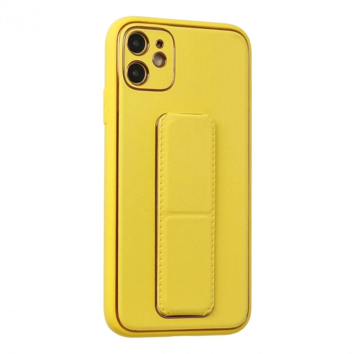 MARSİLYAN™- Apple İphone 12 Kılıf Coco Deri Standlı Kapak - Sarı