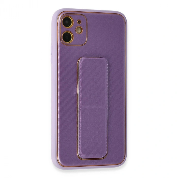 MARSİLYAN™- Apple İphone 12 Kılıf Coco Karbon Standlı Kapak - Mor