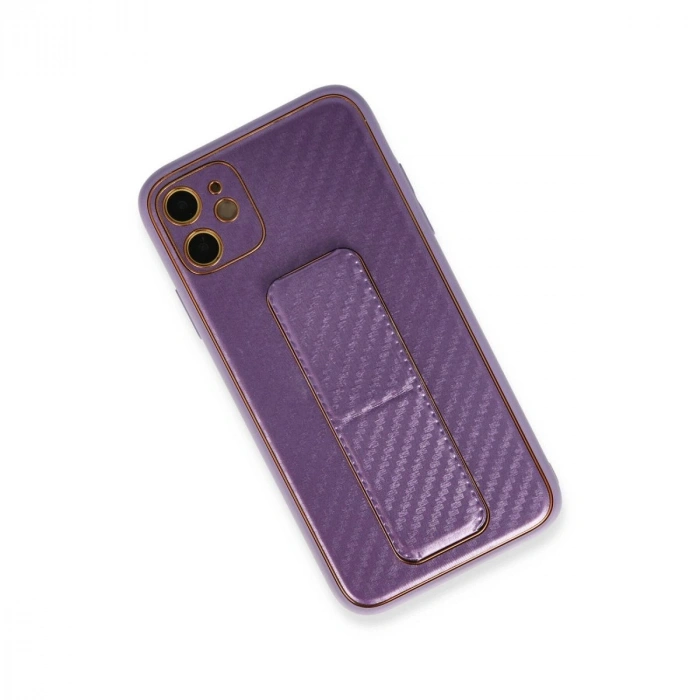 MARSİLYAN™- Apple İphone 12 Kılıf Coco Karbon Standlı Kapak - Mor
