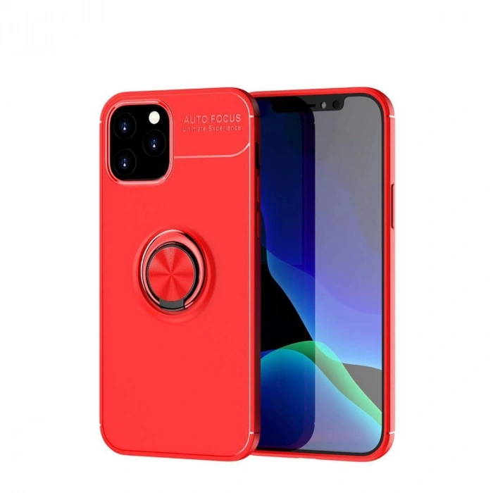 MARSİLYAN™- Apple İphone 12 Kılıf Range Yüzüklü Silikon - Kırmızı