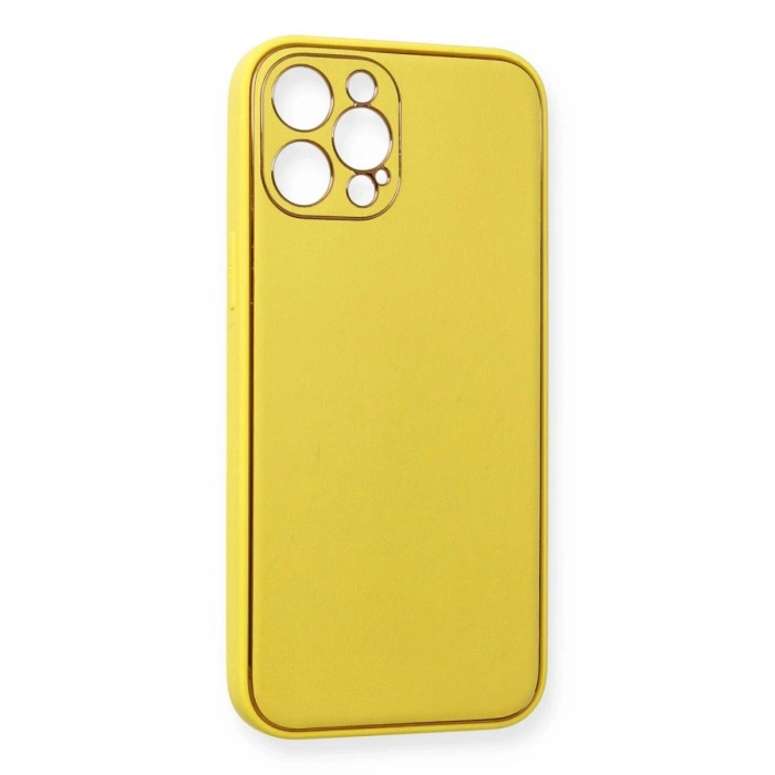 MARSİLYAN™- Apple İphone 12 Pro Kılıf Coco Deri Silikon Kapak - Sarı