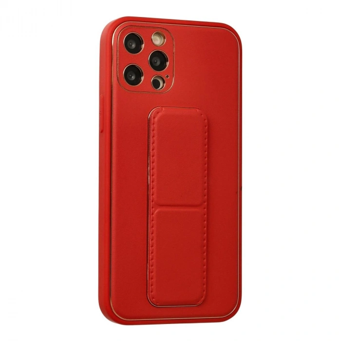 MARSİLYAN™- Apple İphone 12 Pro Kılıf Coco Deri Standlı Kapak - Kırmızı