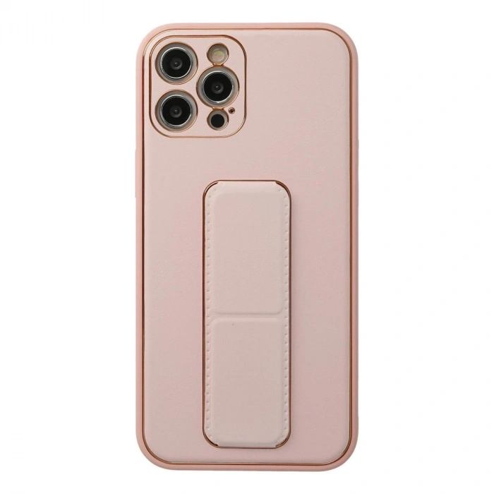 MARSİLYAN™- Apple İphone 12 Pro Kılıf Coco Deri Standlı Kapak - Pembe