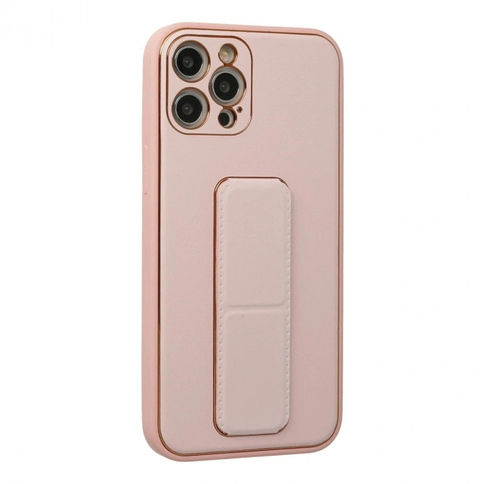 MARSİLYAN™- Apple İphone 12 Pro Kılıf Coco Deri Standlı Kapak - Pembe
