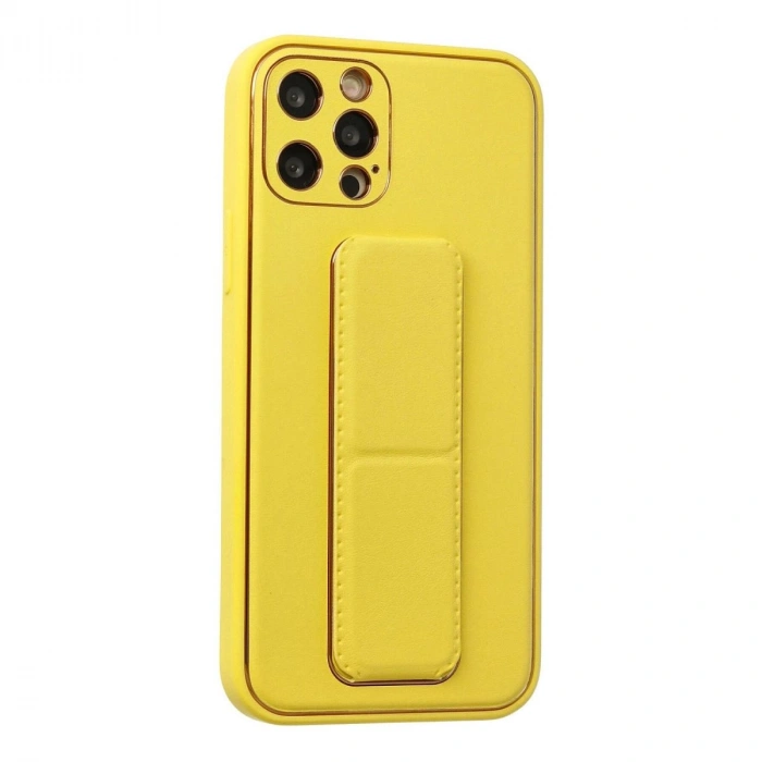 MARSİLYAN™- Apple İphone 12 Pro Kılıf Coco Deri Standlı Kapak - Sarı