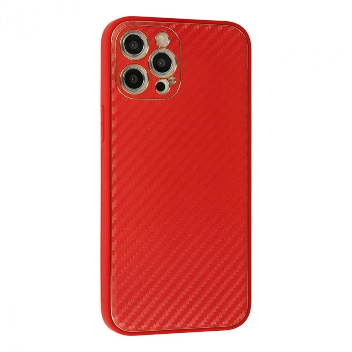 MARSİLYAN™- Apple İphone 12 Pro Kılıf Coco Karbon Silikon - Kırmızı
