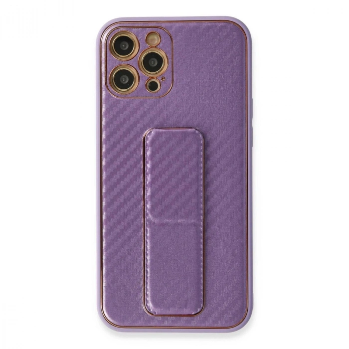 MARSİLYAN™- Apple İphone 12 Pro Kılıf Coco Karbon Standlı Kapak - Mor