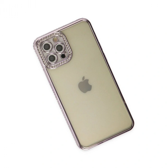 MARSİLYAN™- Apple İphone 12 Pro Kılıf Joke Taşlı Silikon - Mor