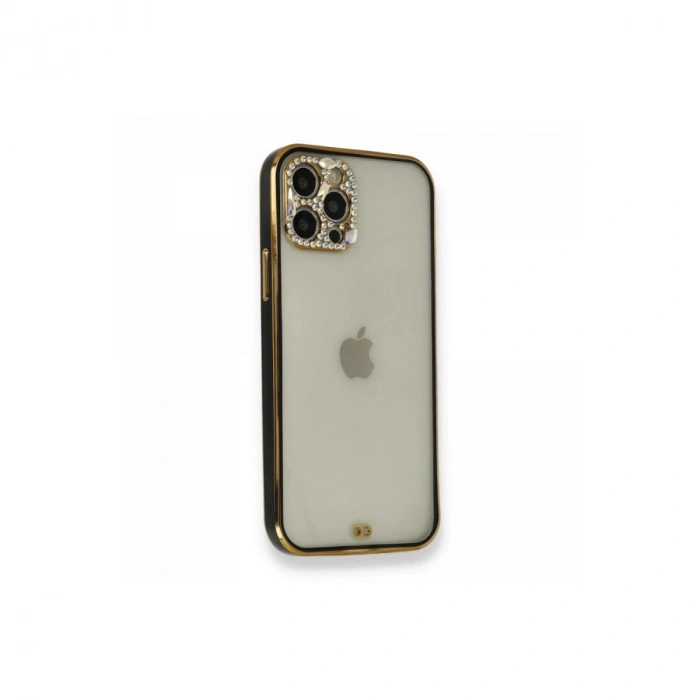MARSİLYAN™- Apple İphone 12 Pro Kılıf Liva Taşlı Silikon - Siyah