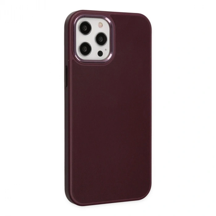 MARSİLYAN™- Apple İphone 12 Pro Max Kılıf Asya Deri Silikon - Mürdüm