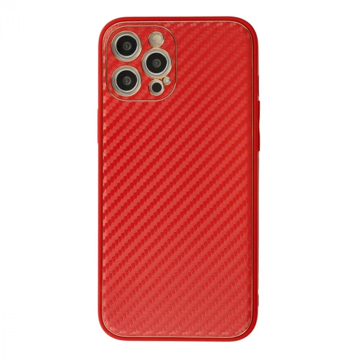MARSİLYAN™- Apple İphone 12 Pro Max Kılıf Coco Karbon Silikon - Kırmızı