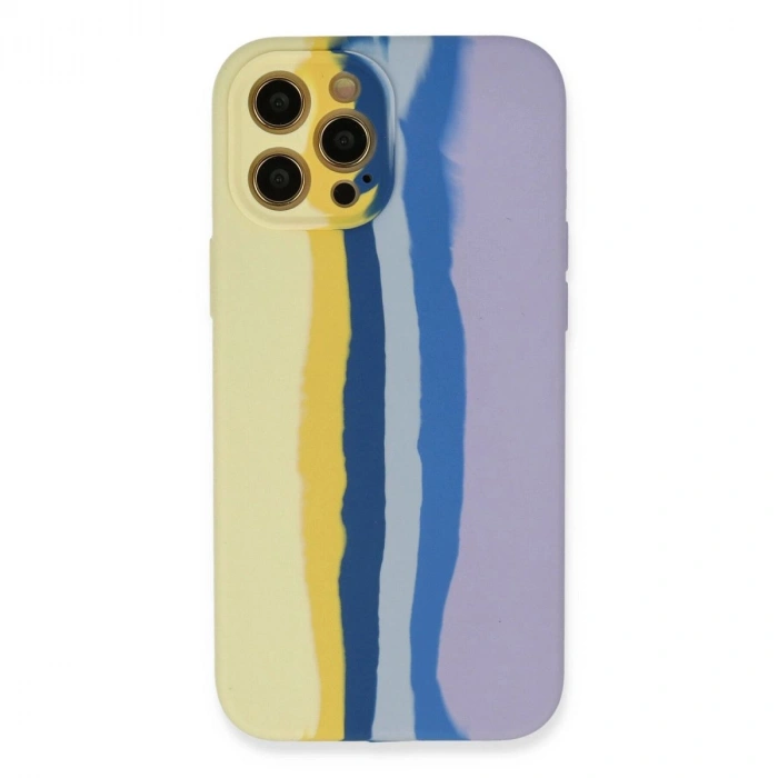 MARSİLYAN™- Apple İphone 12 Pro Max Kılıf Ebruli Lansman Silikon - Sarı-lila