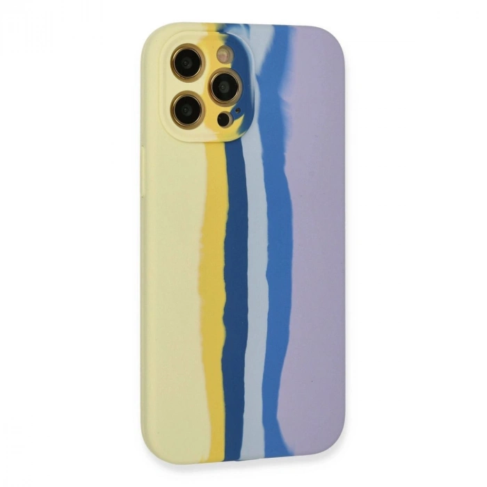 MARSİLYAN™- Apple İphone 12 Pro Max Kılıf Ebruli Lansman Silikon - Sarı-lila