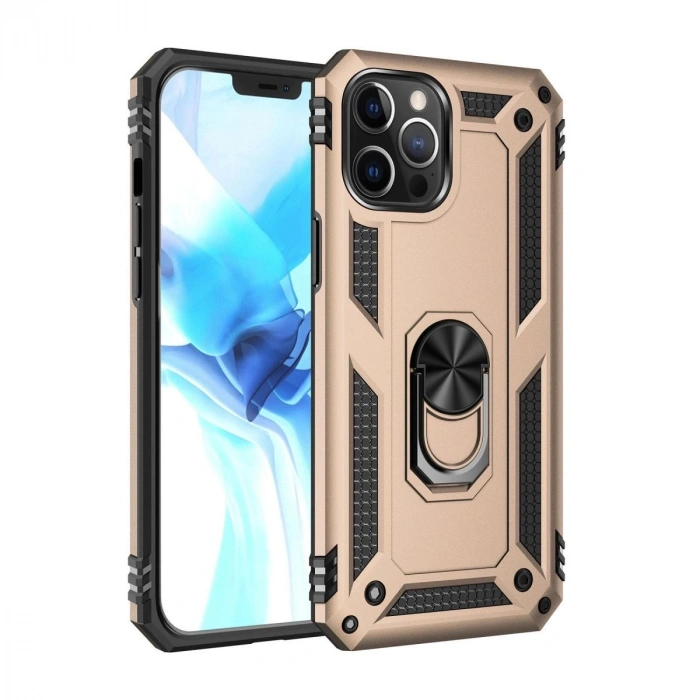 MARSİLYAN™- Apple İphone 12 Pro Max Kılıf Sofya Yüzüklü Silikon Kapak - Gold