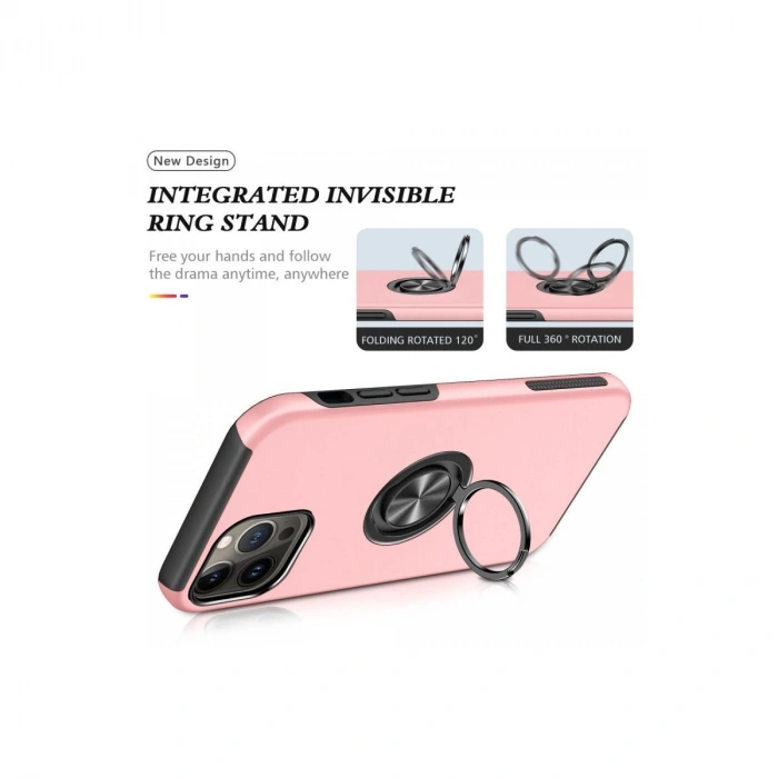 MARSİLYAN™- Apple İphone 13 Pro Kılıf Elit Yüzüklü Kapak - Pembe