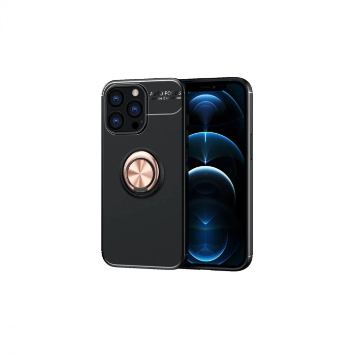 MARSİLYAN™- Apple İphone 13 Pro Kılıf Range Yüzüklü Silikon - Siyah-gold
