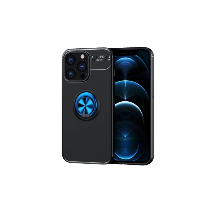 MARSİLYAN™- Apple İphone 13 Pro Kılıf Range Yüzüklü Silikon - Siyah-mavi
