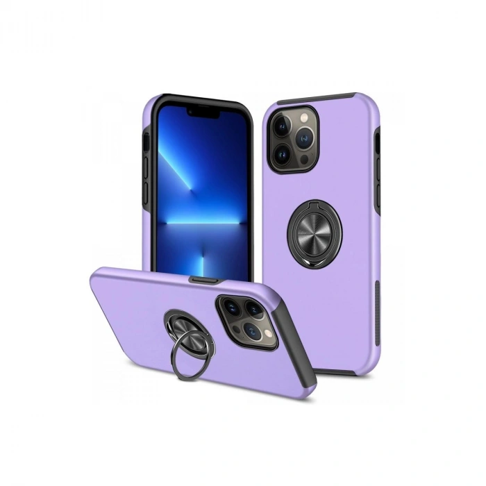 MARSİLYAN™- Apple İphone 13 Pro Max Kılıf Elit Yüzüklü Kapak - Mor