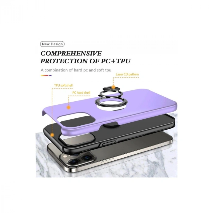 MARSİLYAN™- Apple İphone 13 Pro Max Kılıf Elit Yüzüklü Kapak - Mor