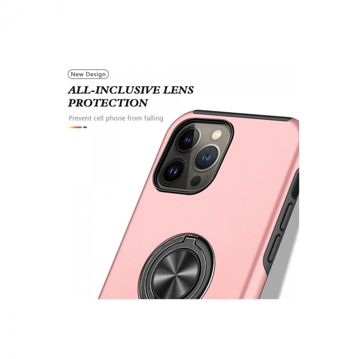 MARSİLYAN™- Apple İphone 13 Pro Max Kılıf Elit Yüzüklü Kapak - Pembe