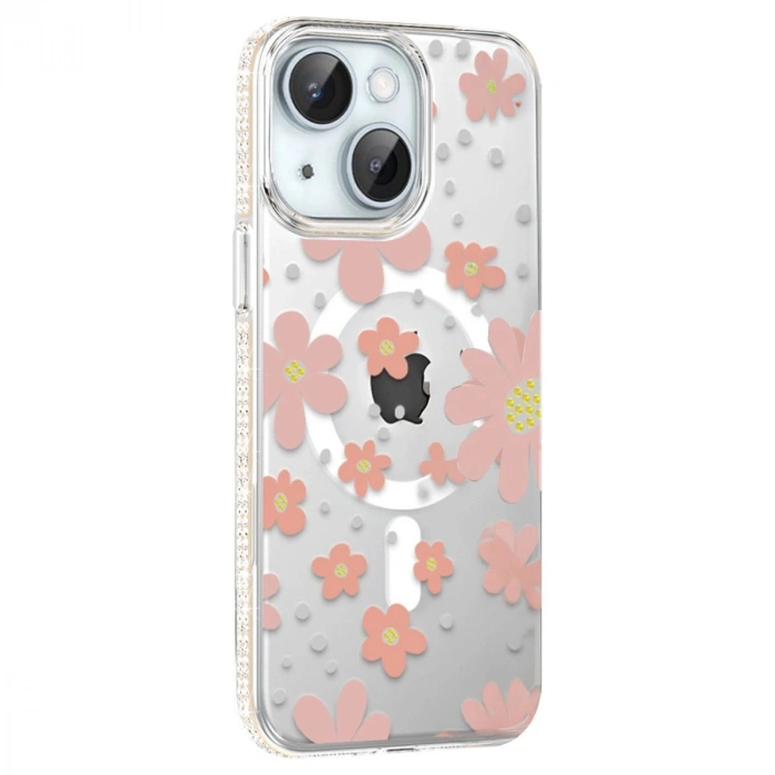 MARSİLYAN™-  Apple İphone 14 Floral Magsafe Kapak - Pembe