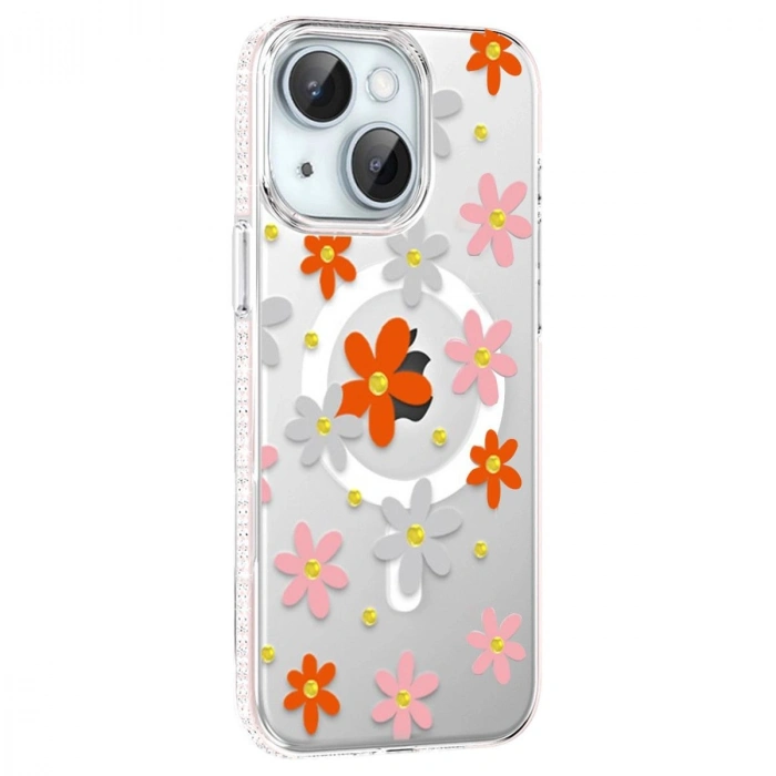 MARSİLYAN™-  Apple İphone 14 Floral Magsafe Kapak - Turuncu