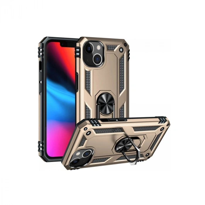 MARSİLYAN™- Apple İphone 14 Kılıf Sofya Yüzüklü Silikon Kapak - Gold