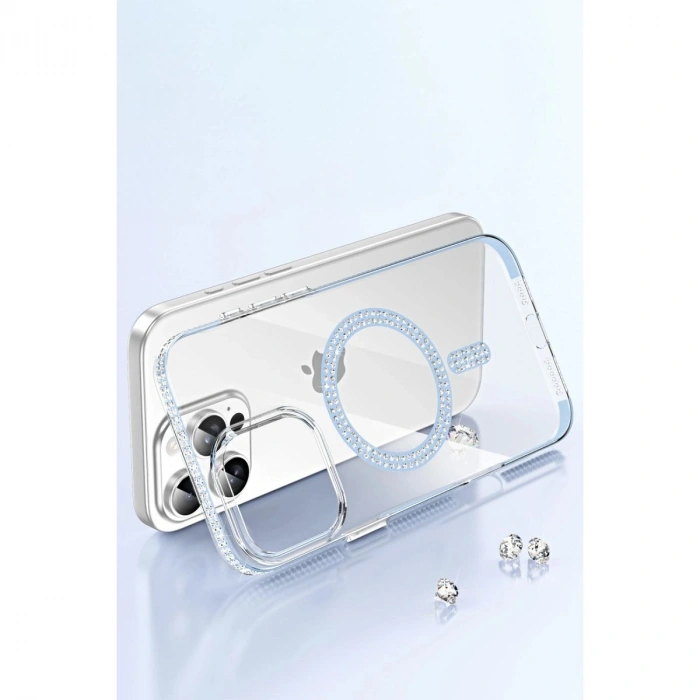 MARSİLYAN™-  Apple İphone 14 Move Taşlı Magsafe Kapak - Mavi