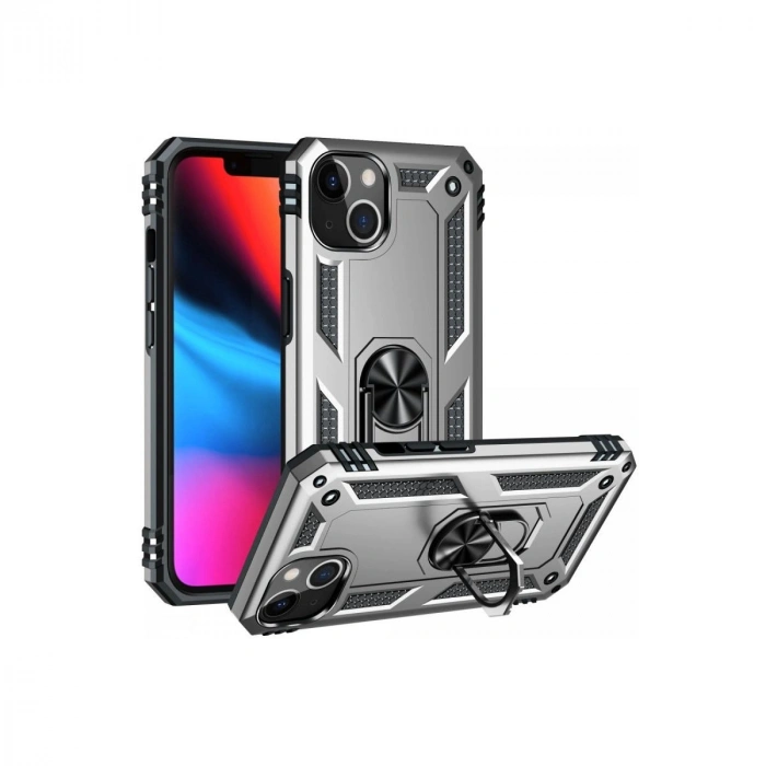 MARSİLYAN™- Apple İphone 14 Plus Kılıf Sofya Yüzüklü Silikon Kapak - Gümüş