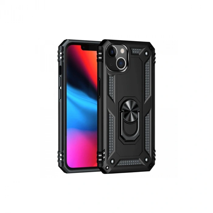 MARSİLYAN™- Apple İphone 14 Plus Kılıf Sofya Yüzüklü Silikon Kapak - Siyah