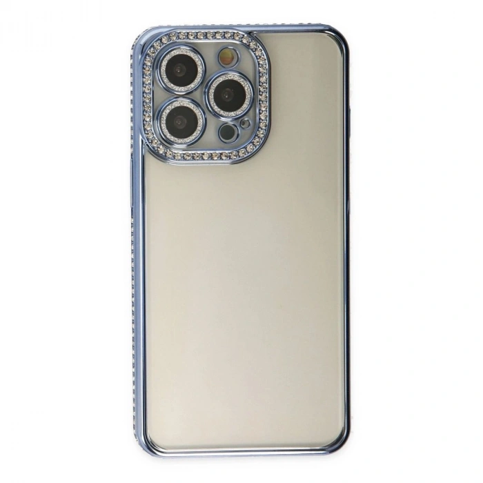 MARSİLYAN™- Apple İphone 14 Pro Kılıf Joke Taşlı Silikon - Mavi