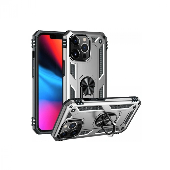 MARSİLYAN™- Apple İphone 14 Pro Kılıf Sofya Yüzüklü Silikon Kapak - Gümüş