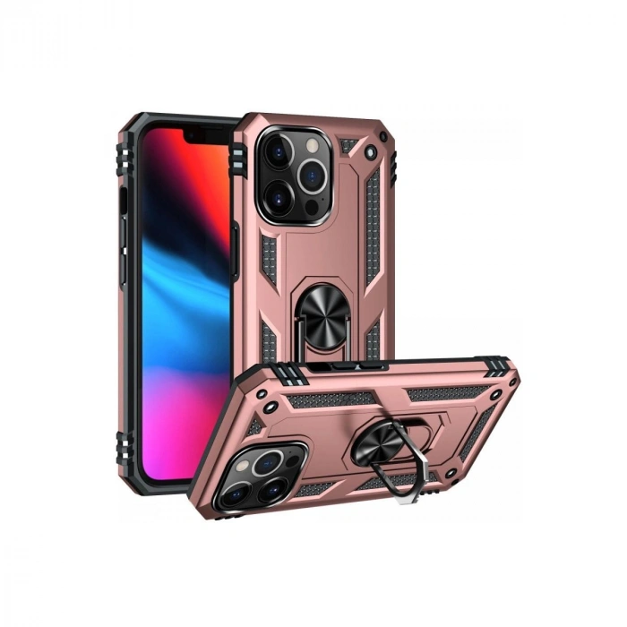 MARSİLYAN™- Apple İphone 14 Pro Kılıf Sofya Yüzüklü Silikon Kapak - Rose