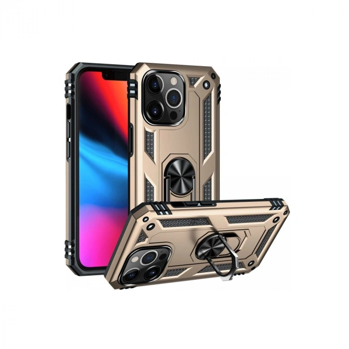 MARSİLYAN™- Apple İphone 14 Pro Max Kılıf Sofya Yüzüklü Silikon Kapak - Gold