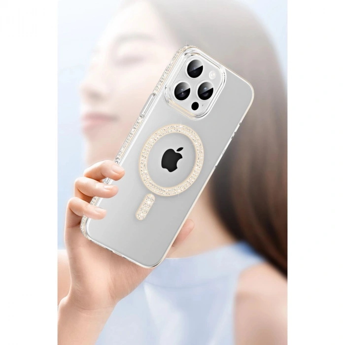 MARSİLYAN™-  Apple İphone 14 Pro Max Move Taşlı Magsafe Kapak - Mavi