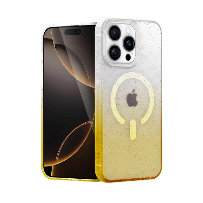 MARSİLYAN™- Apple İphone 14 Pro Max Pummel Shiny Magsafe Kapak - Gold