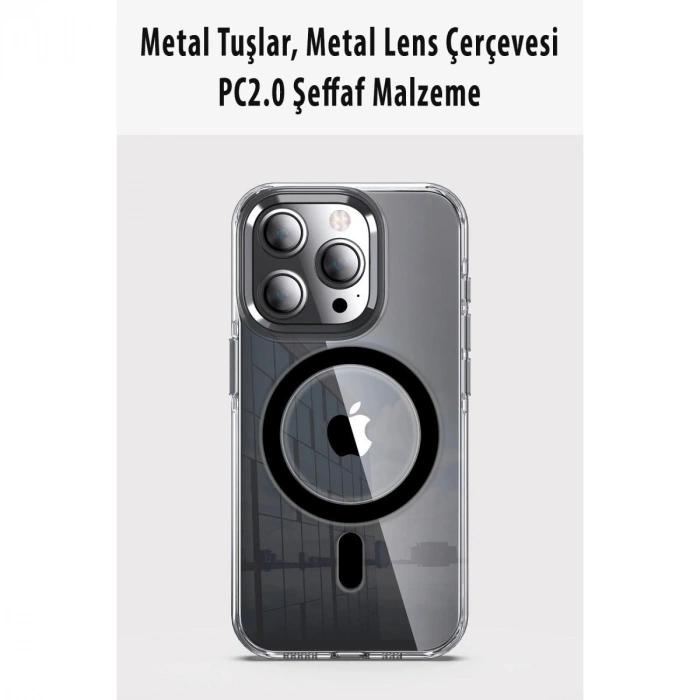 MARSİLYAN™-  Apple İphone 15 Pro Max Kılıf Crystal Magsafe Kapak - Şeffaf