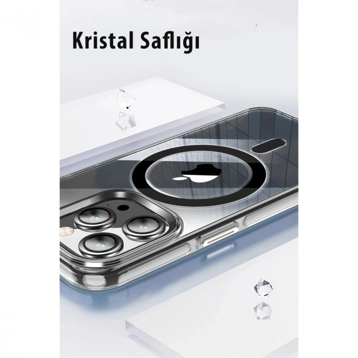 MARSİLYAN™-  Apple İphone 15 Pro Max Kılıf Crystal Magsafe Kapak - Şeffaf