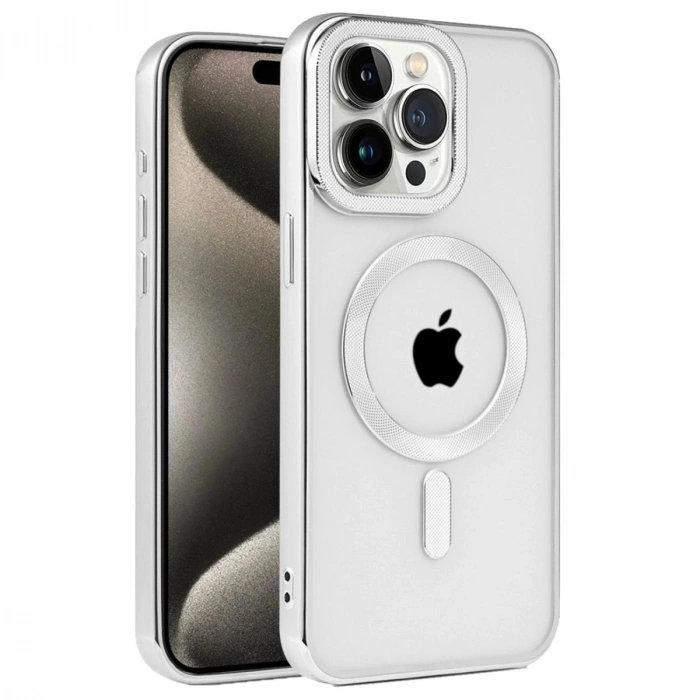 MARSİLYAN™- Apple İphone 15 Pro Max Kılıf Kronos Magsafe Kapak - Gümüş