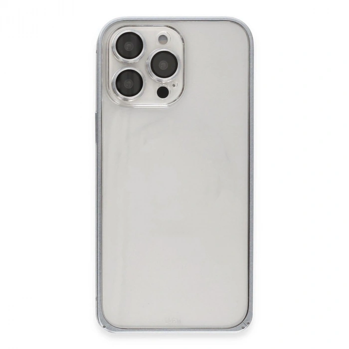 MARSİLYAN™-  Apple İphone 15 Pro Max Metal Bumper Mat Kapak - Gri