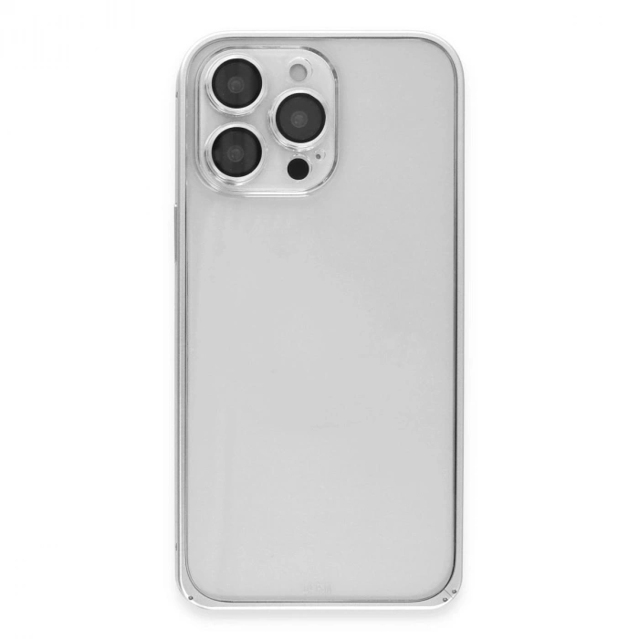 MARSİLYAN™-  Apple İphone 15 Pro Max Metal Bumper Mat Kapak - Gümüş