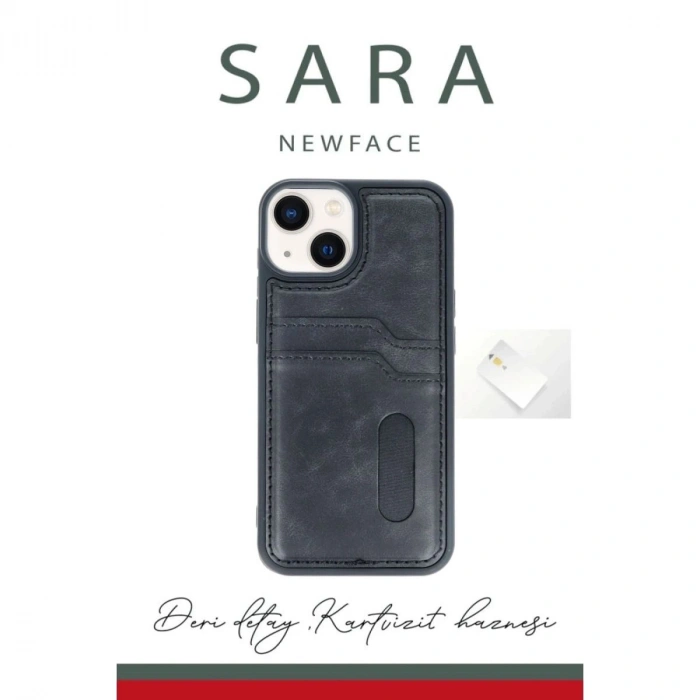 MARSİLYAN™- Apple İphone 15 Sara Kartvizitli Deri Kılıf - Taba