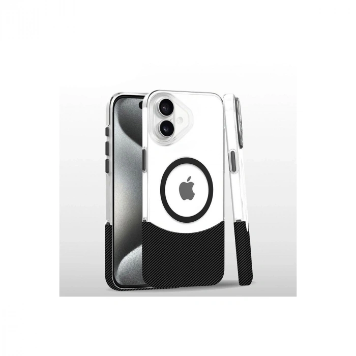 MARSİLYAN™-  Apple İphone 16 Plus Carbon Puzzle Magsafe Kapak - Siyah