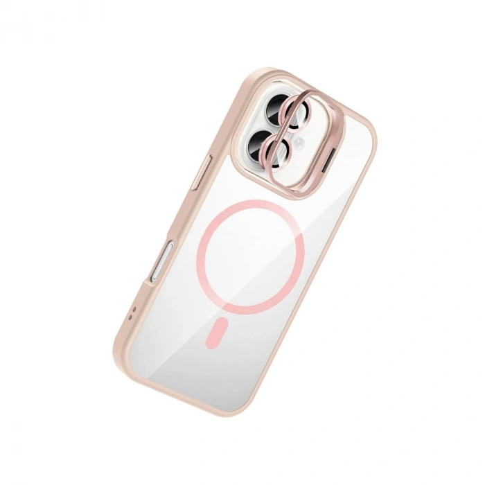 MARSİLYAN™-  Apple İphone 16 Plus Remim Lensli Magsafe Standlı Kapak - Pembe